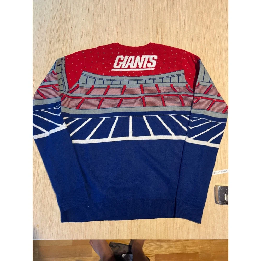 NFL Team Apparel New York Giants Ugly Christmas Sweater Mens XL Blue Red Stadium